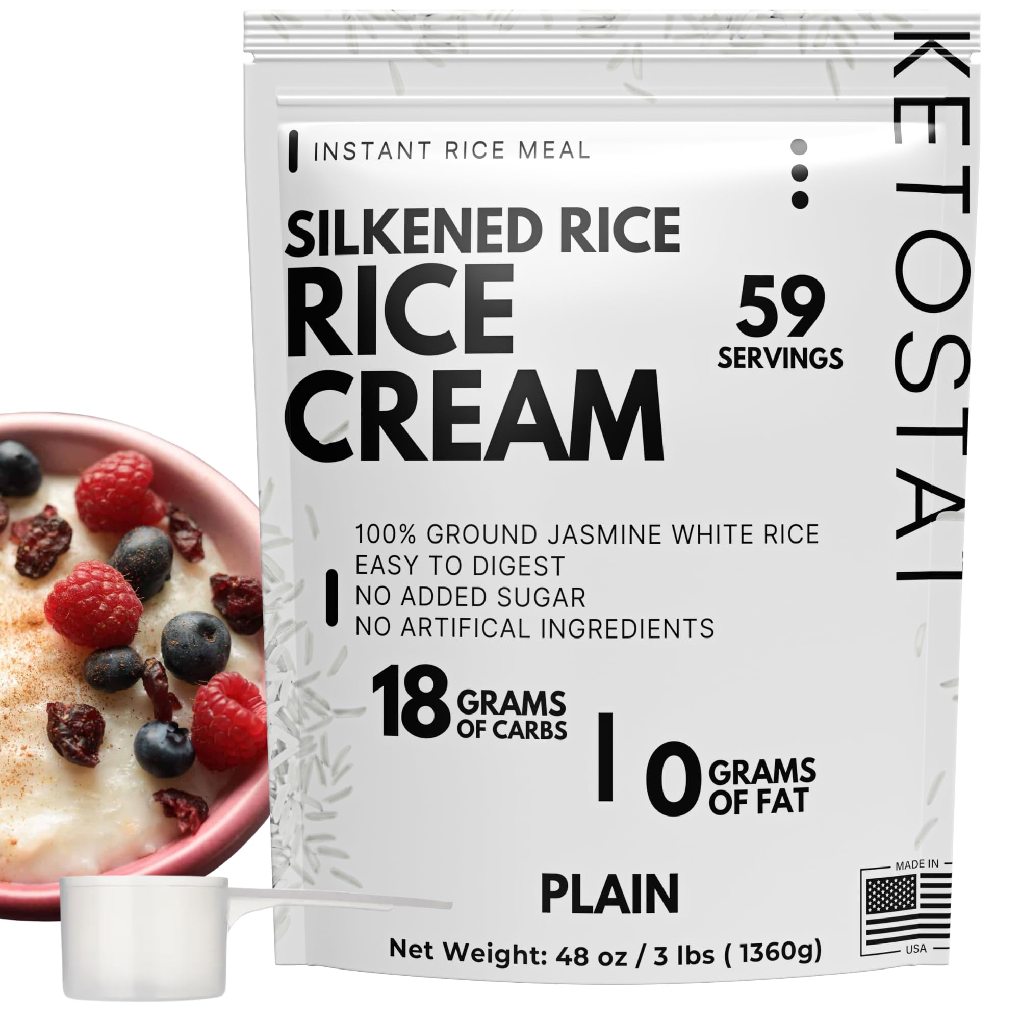 Rice Cream 3 LB Plain Jasmine White Rice Hot Rice Cereal Scoop Included - 48 oz Easily Digestable