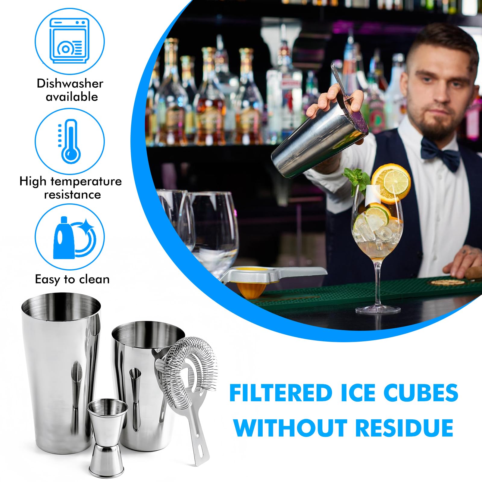 Set di 3 shaker Boston in acciaio inox, WANDGU da 450 ml + 600 ml, shaker da cocktail in acciaio inox 304, strumenti professionali per bar per tutti gli amanti del cocktail e della casa