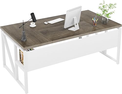 Miniatura 118 de Tribesigns Escritorio simple para computadora de 55 pulgadas, mesa de escritorio de oficina en casa para estación de trabajo, nogal oscuro + patas