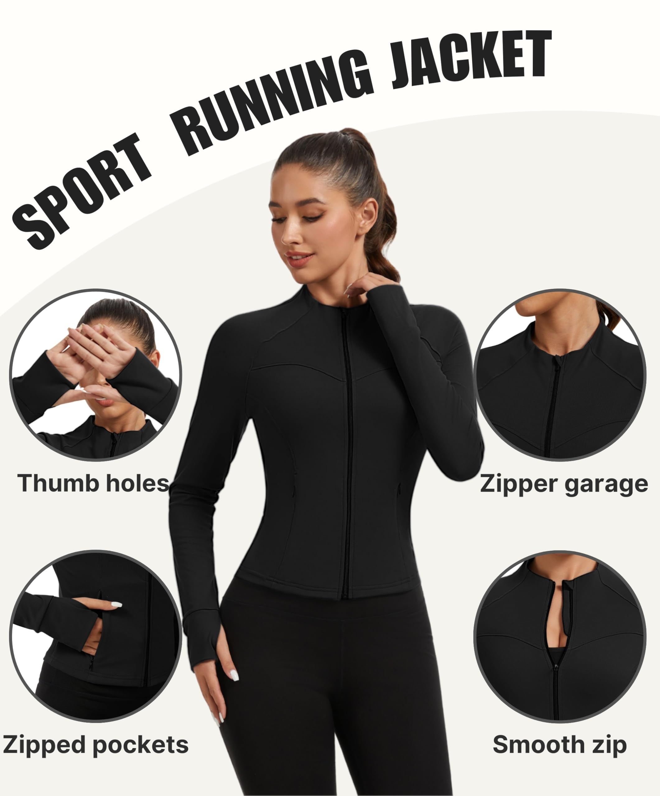 AMZSPORT Veste Sport Femme Sweat Running avec Trous de Pouce