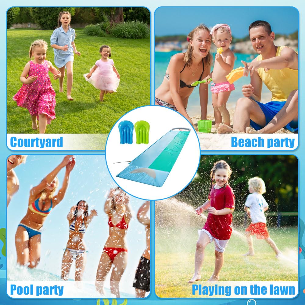 Mineup Wasserrutsche Garten 550x140cm mit 2 Bodyboards Doppelrutsche Eingebautem Sprinkler