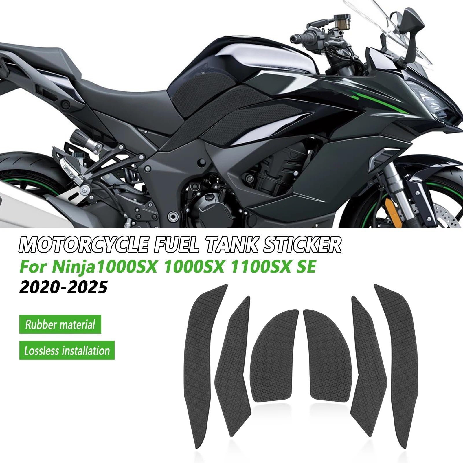 Płyta ochronna zbiornika Pasuje do Ninja 1000SX 1100SX SE 2020-2025 boczne nakładki na zbiornik paliwa Protector naklejka gazowy uchwyt kolanowy podkładka trakcyjna(BLACK-SET)
