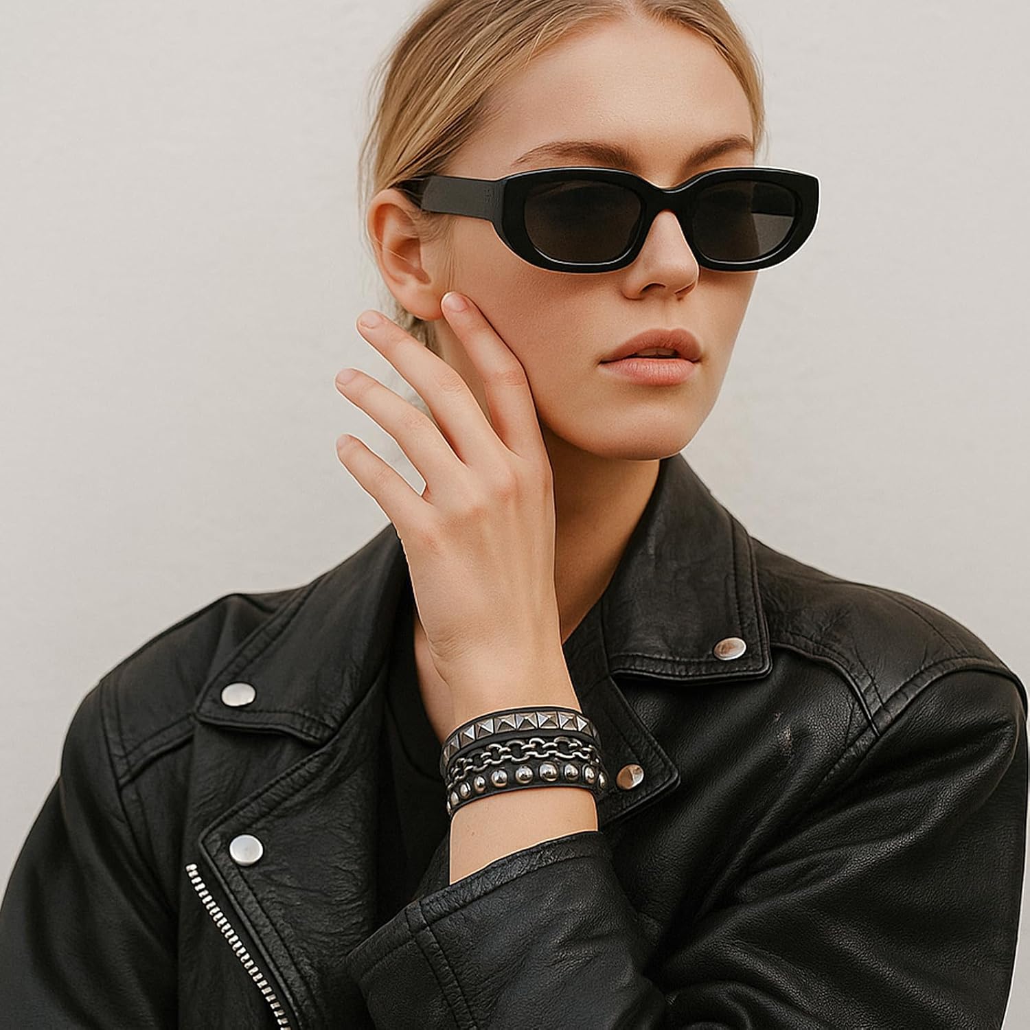 3 Pcs Punk Rock Studded Bracelets, Leather Spike Bracelet, 80s Goth Wristband Adjustable Wrap Wrist Cuffs Emo Accessories for Men Women Halloween Party - Image 3