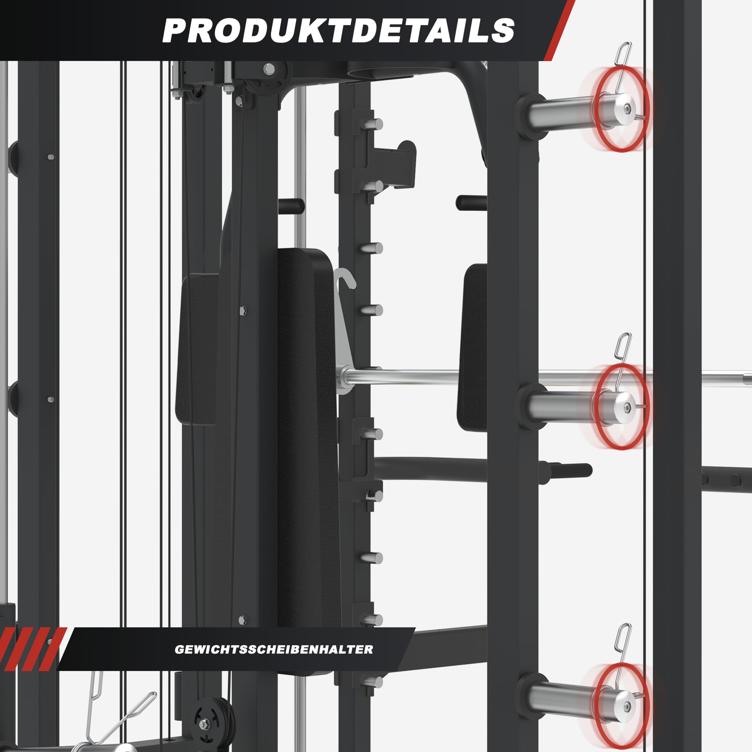 GORILLA SPORTS® Kraftstation - Multifunktionale, Power Rack mit 50mm Stange, Butterfly, Latzug mit Kabelzuggriffen, Klimmzug, Dip Griffe, T-Bar, bis 300 kg - Fitnessstation, Smith Machine, Multi-Gym