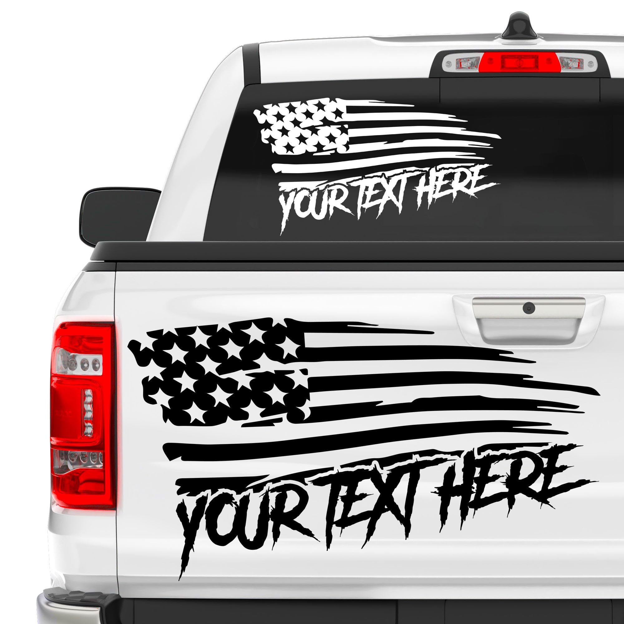 Customizable Custom Personalized Size & Text American Flag Car Truck Decal, Distressed Style, Vinyl Window Sticker | Available in 10 Colors