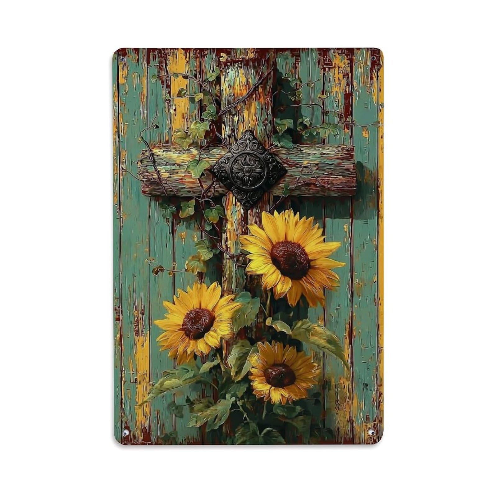 Jdyaojiesheng Vintage Sunflower Vine Door Art Tin Sign Retro Metal Wall Decor Metal Poster, Home Bar Garage Farmhouse Cafe Wall Art Decoration 8X12inches