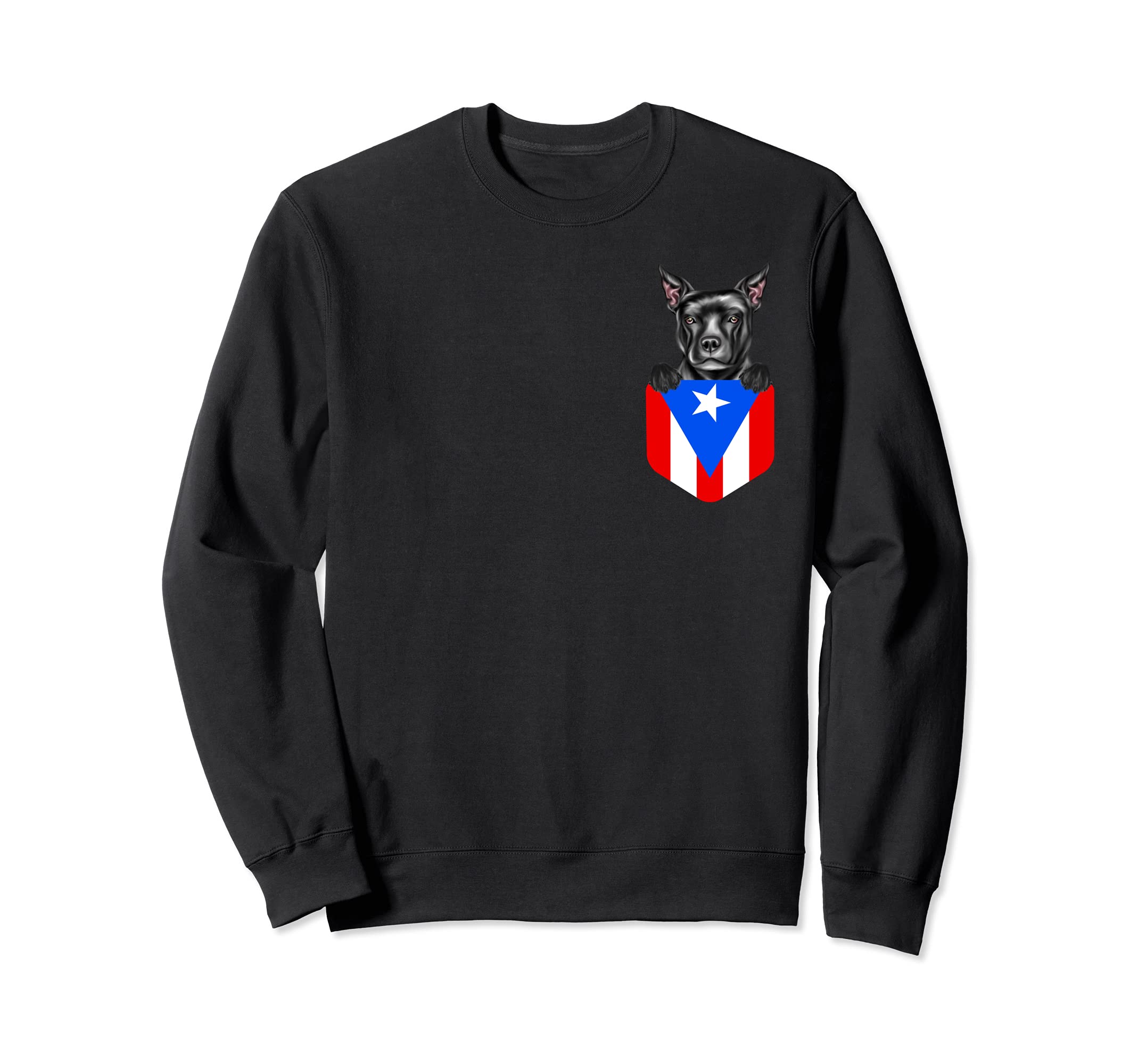 Puerto Rico Flag Staffordshire Bull Terrier Dog In Pocket Sweatshirt, Black