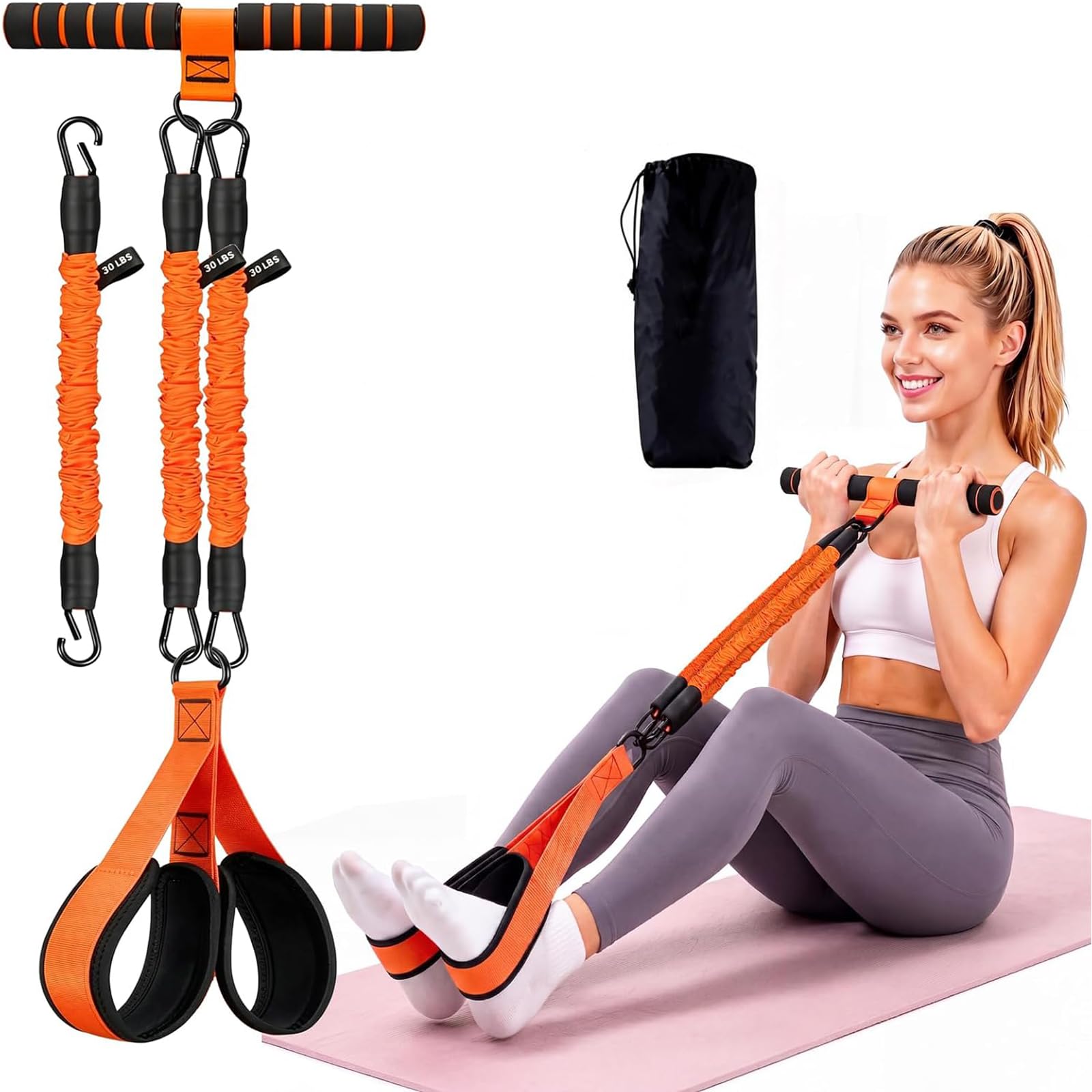 Upgraded Pedal Resistance Bands with Handle – 30-90lbs Adjustable