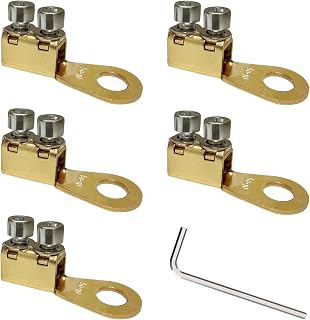 GKG 5Pcs 8-1/0AWG Heavy Duty Battery Lugs, Battery Cable Ends, Ring Terminals, Battery Terminal Connectors Lugs, Crimpless Dual Bolt-On Wire Lugs for Automotive, Marine, and Solar Power Applications