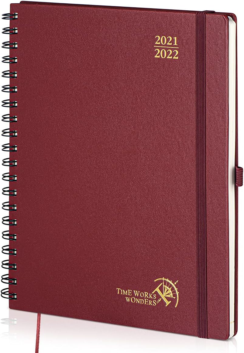 Academic Planner 2021-2022 with Hourly Schedule & Vertical Weekly Layout - Agenda August 2021 - August 2022 with Monthly Calendar, Note & Contact Pages, Hardcover, 8.5" x 10.5", Burgundy