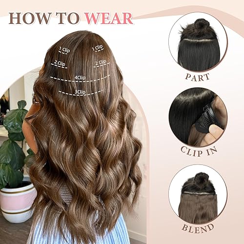 Miniatura 63 de Synthetic Clip in Hair Extensions, 6PCS Natural &Soft Hair& Blends Well Lonng Wavy Hairpieces(20inch,6pcs, Black with Brown Highlights)