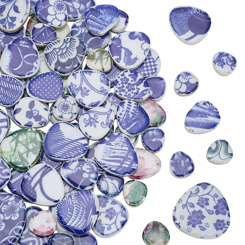 SOFPLATE 500g Broken China Mosaic Tiles Porcelain Irregular Blue and White Mosaic Pieces Bulk Ceramic Chinese Tile Pieces for DIY Craft Art Picture Frames Plates Flowerpots Vases Cups Home Decoration