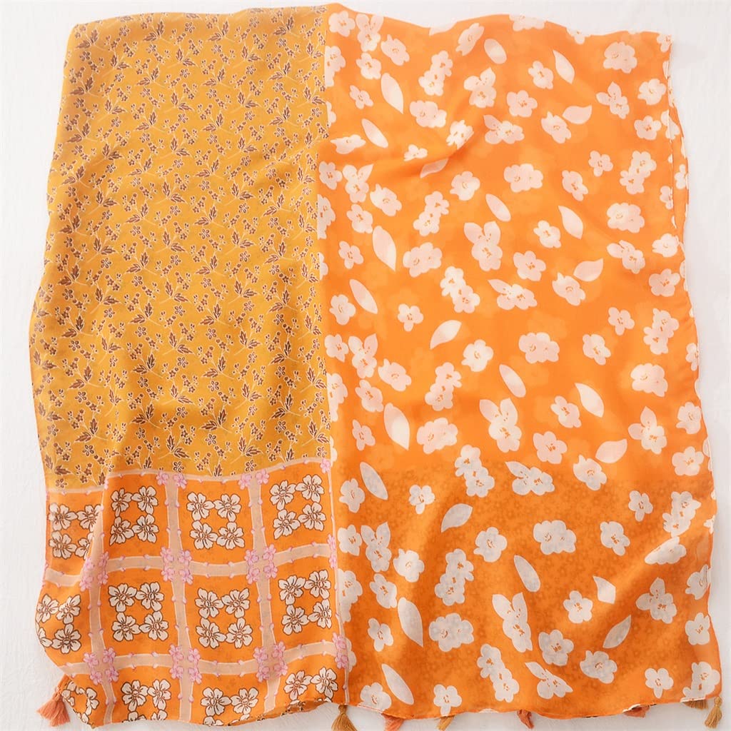 Chal con Flecos Florales, Bufanda para Mujer, Diadema de Cachemira, Bandana geométrica (Talla única)