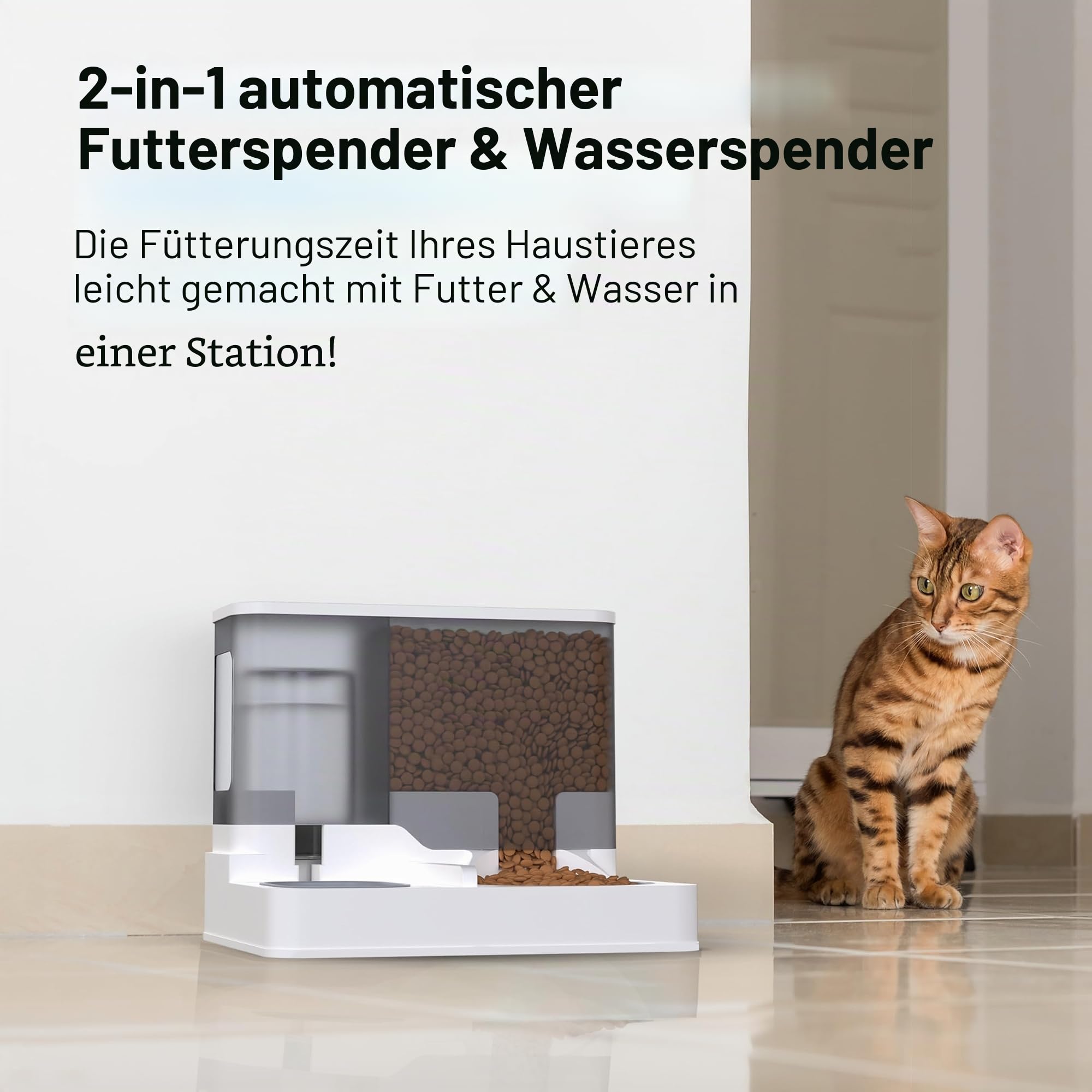 2 in 1 Automatischer Katzenfutterautomat, Alles-in-einem Automatisches Futter- und Wasserspender, Haustier-Futterautomat für Katzen und kleine Hunde, 3,8 L Schwerkraft-Haustier-Futterstation für
