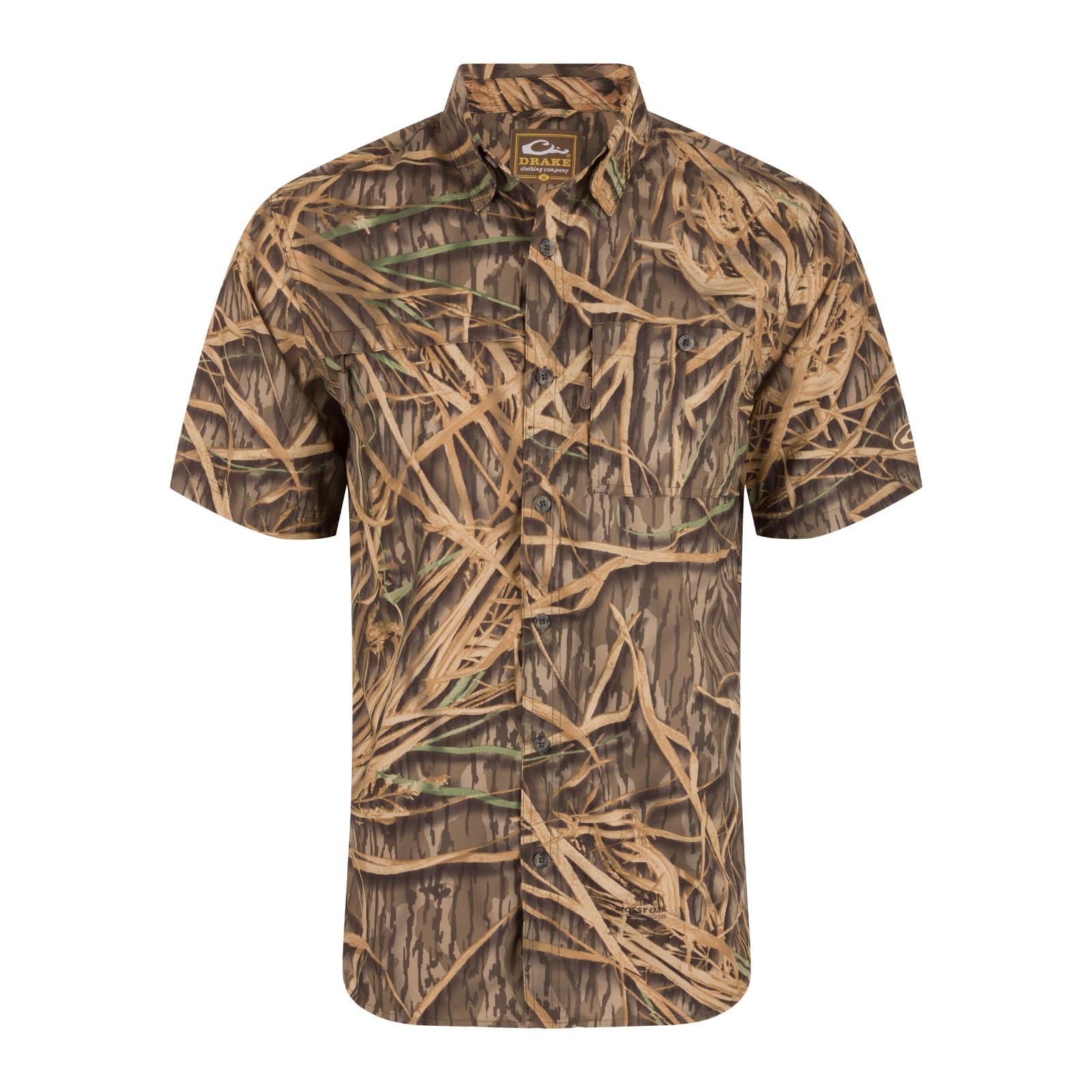 Drake Waterfowl Men's 8-Shot Flyweight Breathable Moisture-Wicking Quick-Drying Hunting Featherweight Short-Sleeved, Original Shadowgrass, Medium