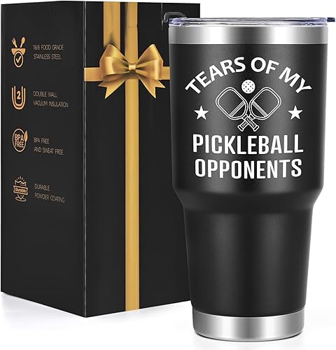 Lifecapido Regalos de pickleball Tears of My Pickleball Opponents, vaso de 30 onzas con tapa, divertidos regalos de Navidad, regalos de cumpleaños
