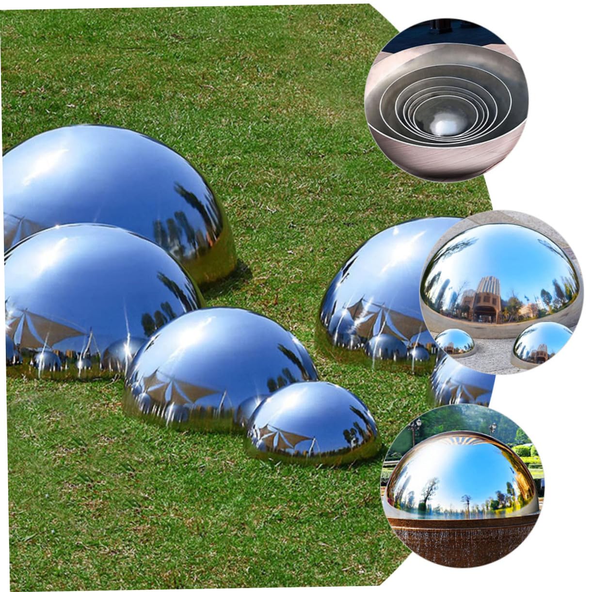 Abaodam Texture Fine Mezza Sfera Riflettente 5 Pezzi in Acciaio Inossidabile Argento Superficie Specchiata Design Elegante per Decorazione Giardino Esterno