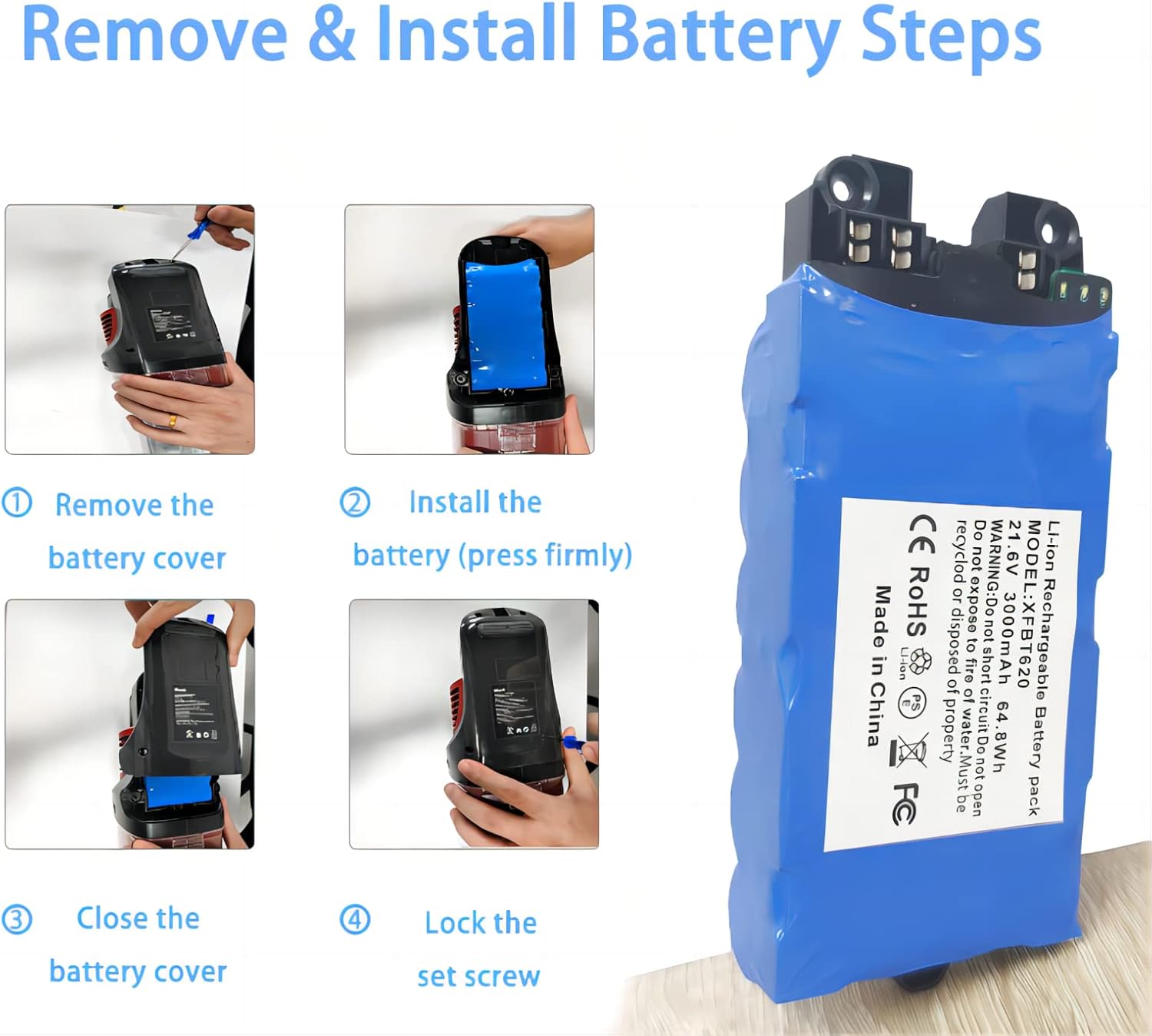 21.6V 3000mah Replacement for Shark XFBT620 Battery, Compatible with Shark IX140 IX141 IX141H IX142 IZ140 IZ140C IZ141C IZ142 UZ145 Cordless Vacuum Cleaner, Sky Blue