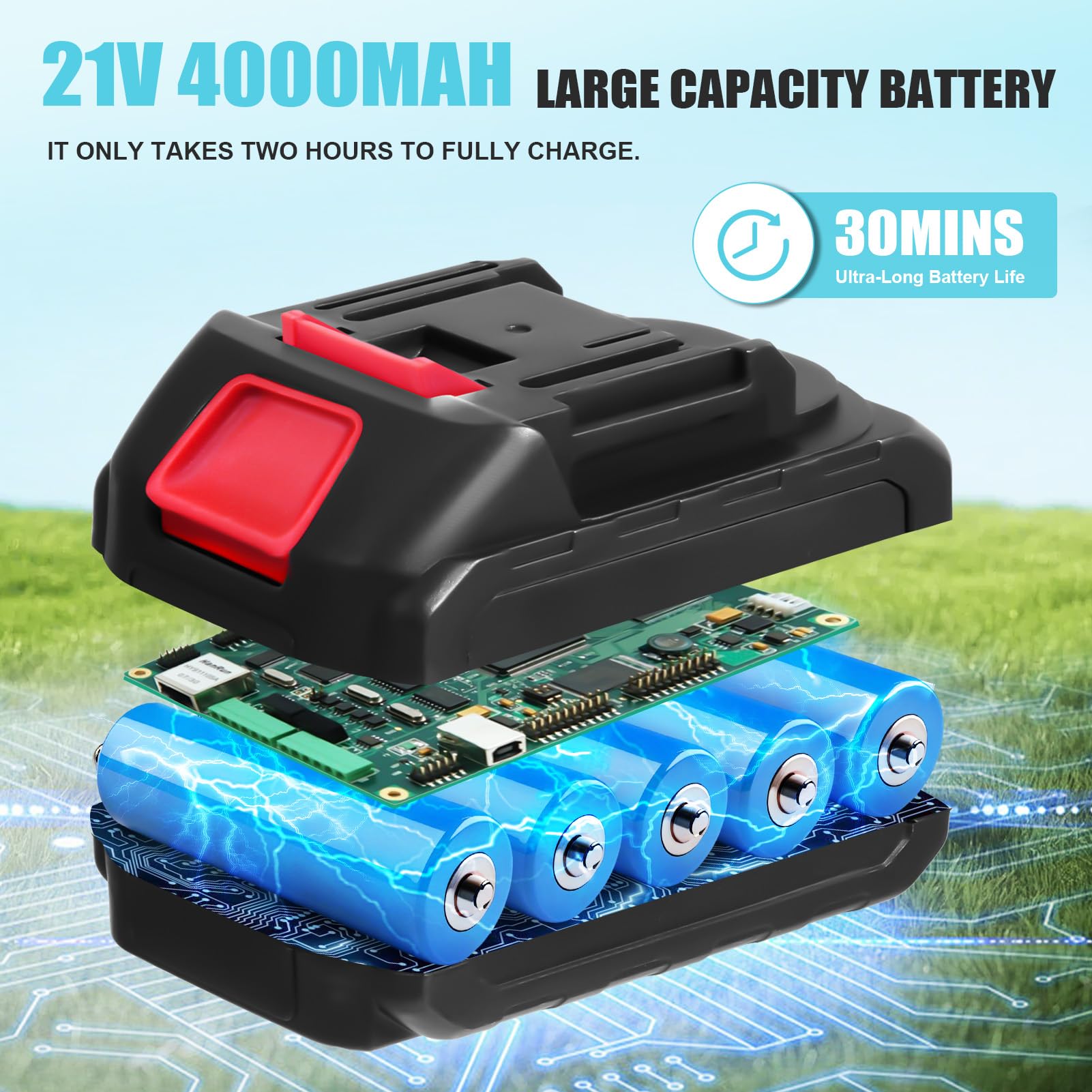 Élagueuse sans fil 21 V - 2 en 1 - Mini tronçonneuse et télescope avec panthème, batterie de 1500 mAh - Hauteur de travail jusqu'à 6,7 m - Tronçonneuse manuelle sans fil - Pour couper les arbres