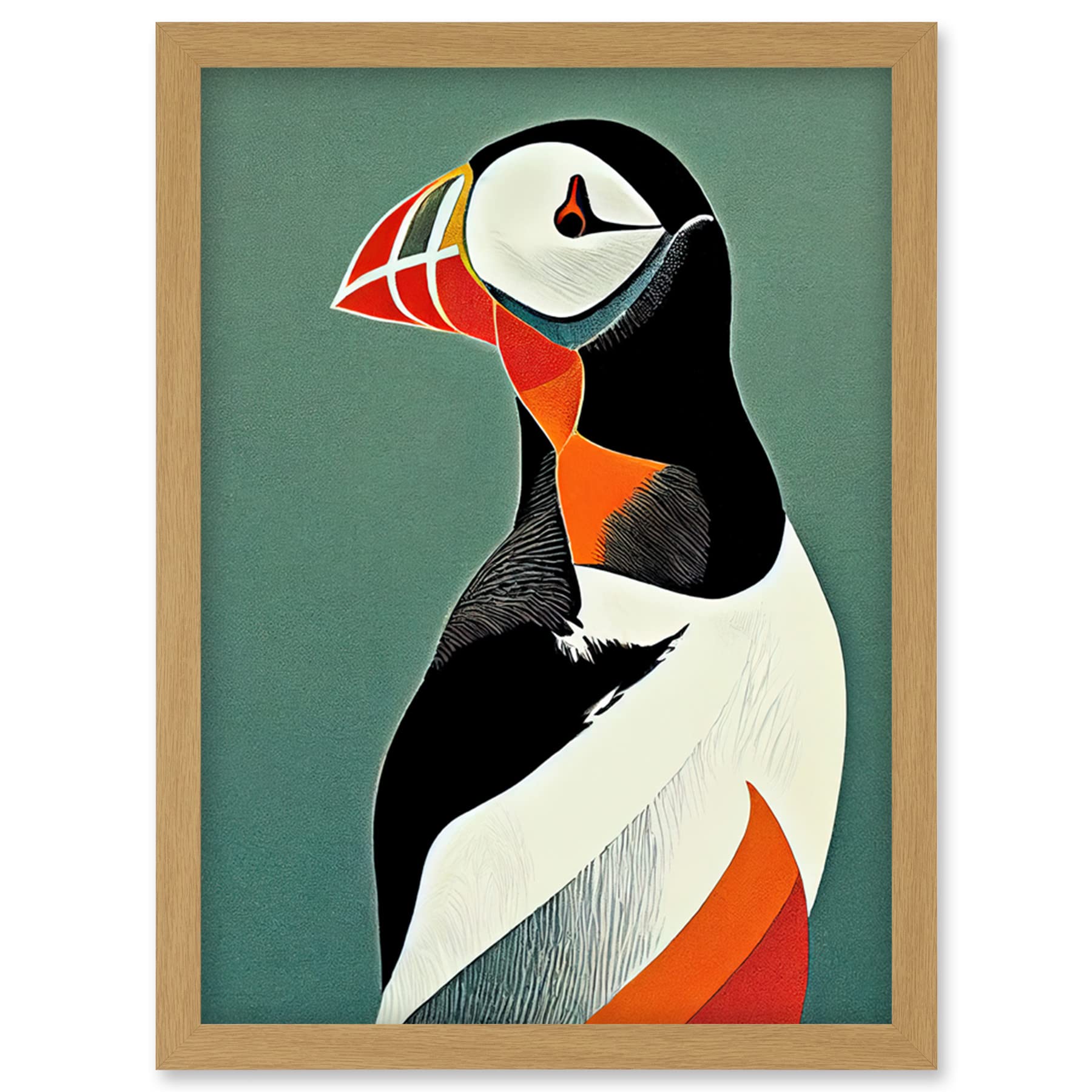 Wee Blue Coo Bright Bold Colourful Atlantic Puffin Bird Portrait Artwork Framed Wall Art Print A4