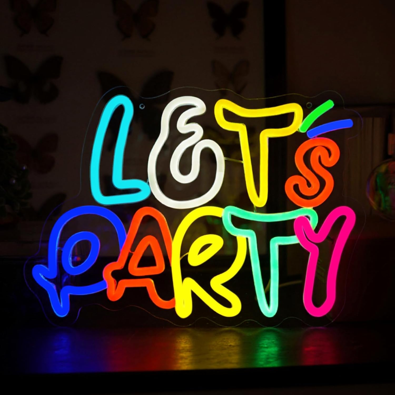 Let's Party Neon Sign for Wall Decor with Dimmable and USB Power,Multicolor LED Light up Sign,Party signs Perfect for Birthday,Bachelorette Parties,Game Room,Bar Lighting,gifts,size:14.17*10.32In - Image 2