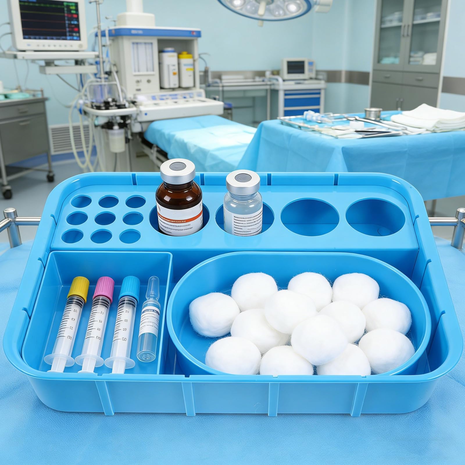 Dispensador de Medicamentos Médico Azul de Plástico Compartimentos Integrados y Diseño Apilable Vertical para Hospitales y Salas de Infusión