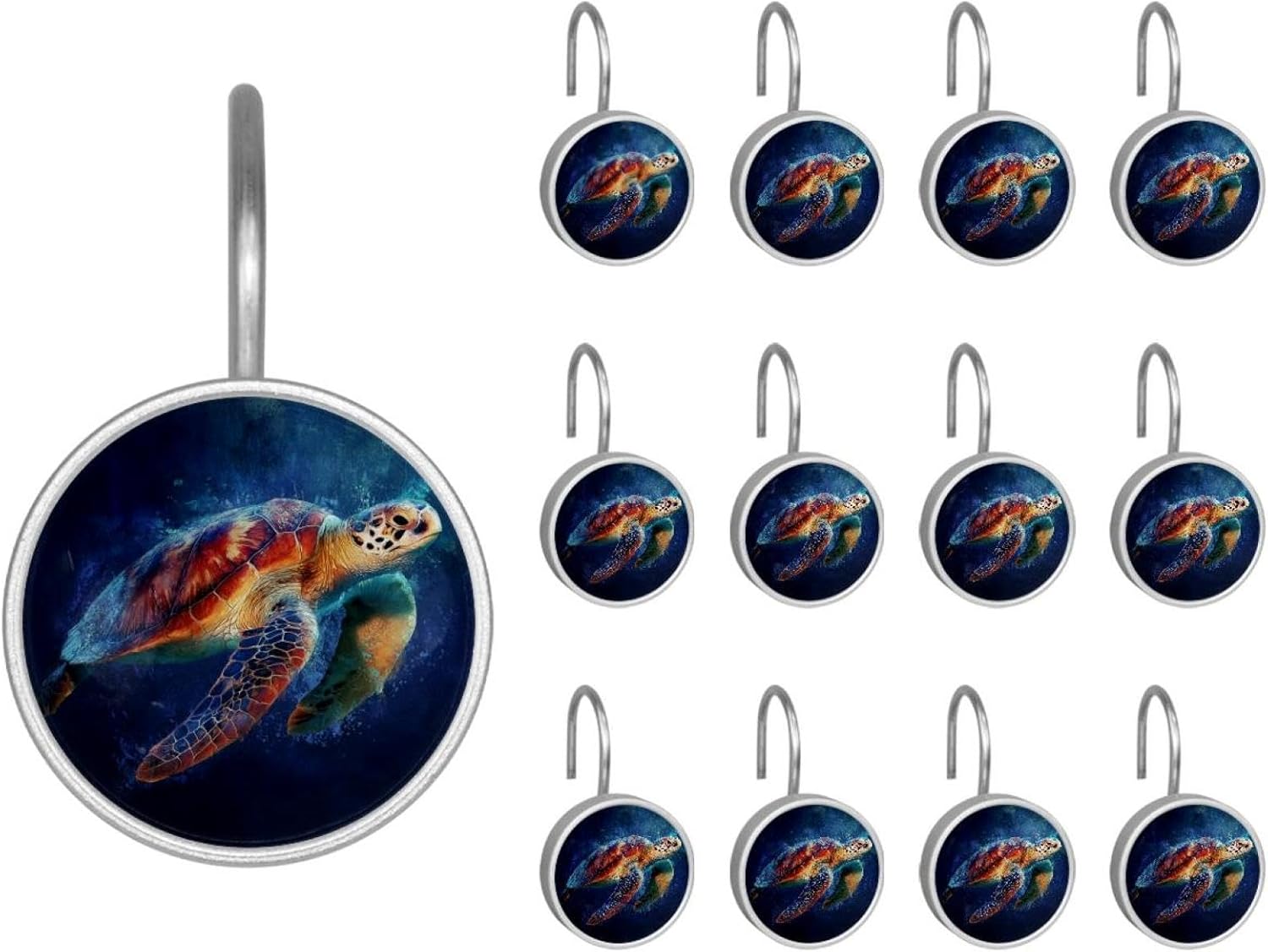 Set of 12 Rustic Distressed Teal Green Barn Wood P (1) Shower Curtain Hooks, Stainless Steel Rust-Resistant Decorative Hanger Rings