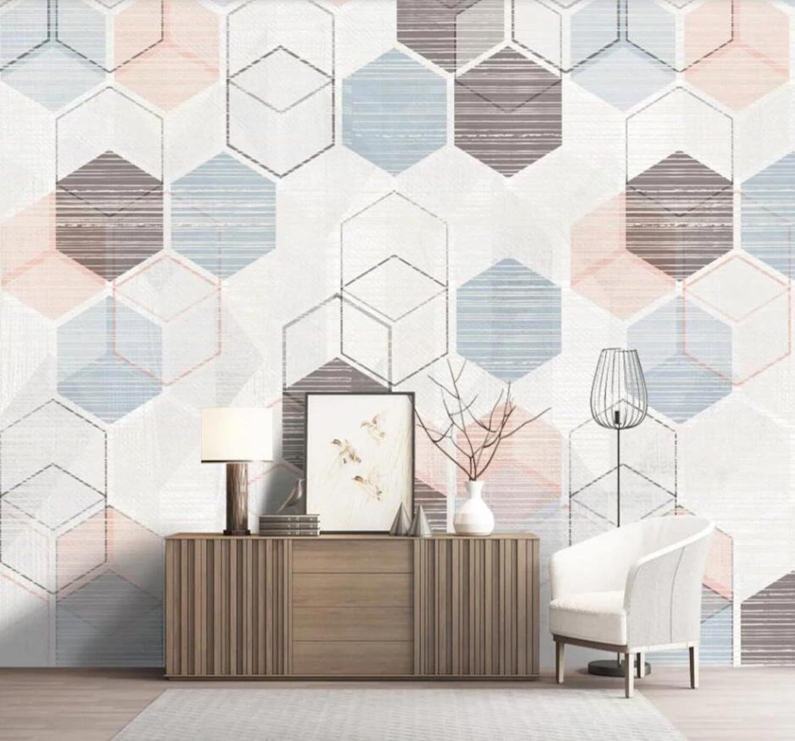 Tzxztt 400Cm×280Cm(B×H) Simple Abstract Lines Colourful Geometric Collage Modern 3D Wallpaper Premium Textured Silk Neutral Tones Material Ideal For Living Room Bedroom-400Cm×280Cm