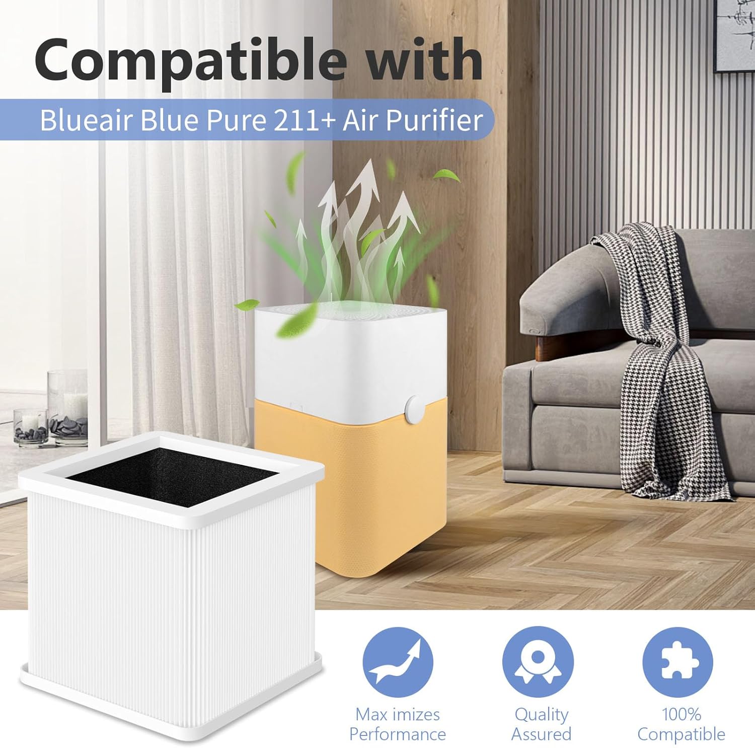 211+ Replacement Filter Compatible with Blueair Blue Pure 211+ and 211+ Auto Air Cleaner Purifier, 2 Stages Filtration of H13 True HEPA and Activated Carbon Filter, 2 Packs - Image 6