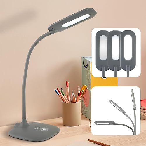 OttLite Lámpara de escritorio LED suave al tacto, 3 ajustes de brillo con LED de luz natural de bajo consumo, cuello flexible ajustable y controles