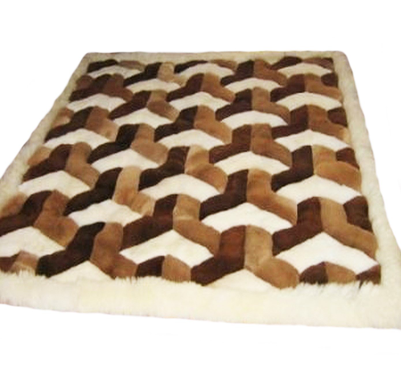 Tapis de salon en alpaga design 3D marron blanc pour intérieur cosy