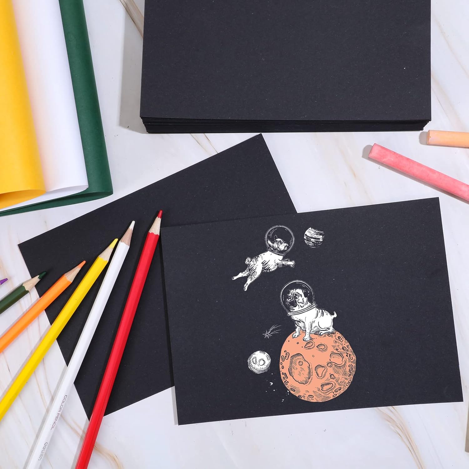 Crtiin 100 Sheets Black Sketch Drawing Paper Heavyweight 150 GSM /100 Lbs Artist Drawing Paper Sketchbook for Colored Pencil, Oil Pastel, Charcoal, Gel Pen, Chalk(11 x 15 Inches)