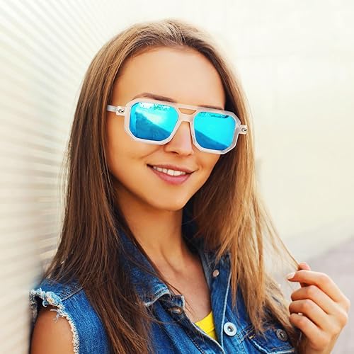 Miniatura 153 de Feisedy - B2622 - Lentes de sol estilo aviador, cuadrados, clásicos de los años 70, unisex, con montura clásica retro y elegante, UV400 Marco