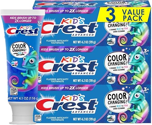 Crest Advanced Kid's Fluoride Toothpaste, Bubblegum Flavor, 4.2 oz, 3 Count, Color-Changing Anticavity Toothpaste