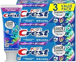 Crest Advanced Pasta de dente infantil com flúor, sabor chiclete, 120 ml, 3 unidades, pasta de dente anticavidade que muda de cor