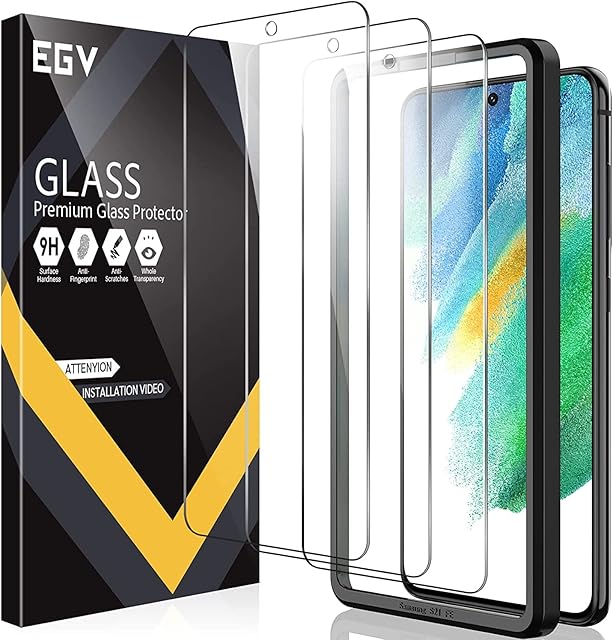 EGV Screen Protector for Samsung Galaxy S21 FE Tempered Glass, NOT for s20 fe, Screen Protection Film with Easy Installation Frame, Anti-Scratch, Case-Friendly