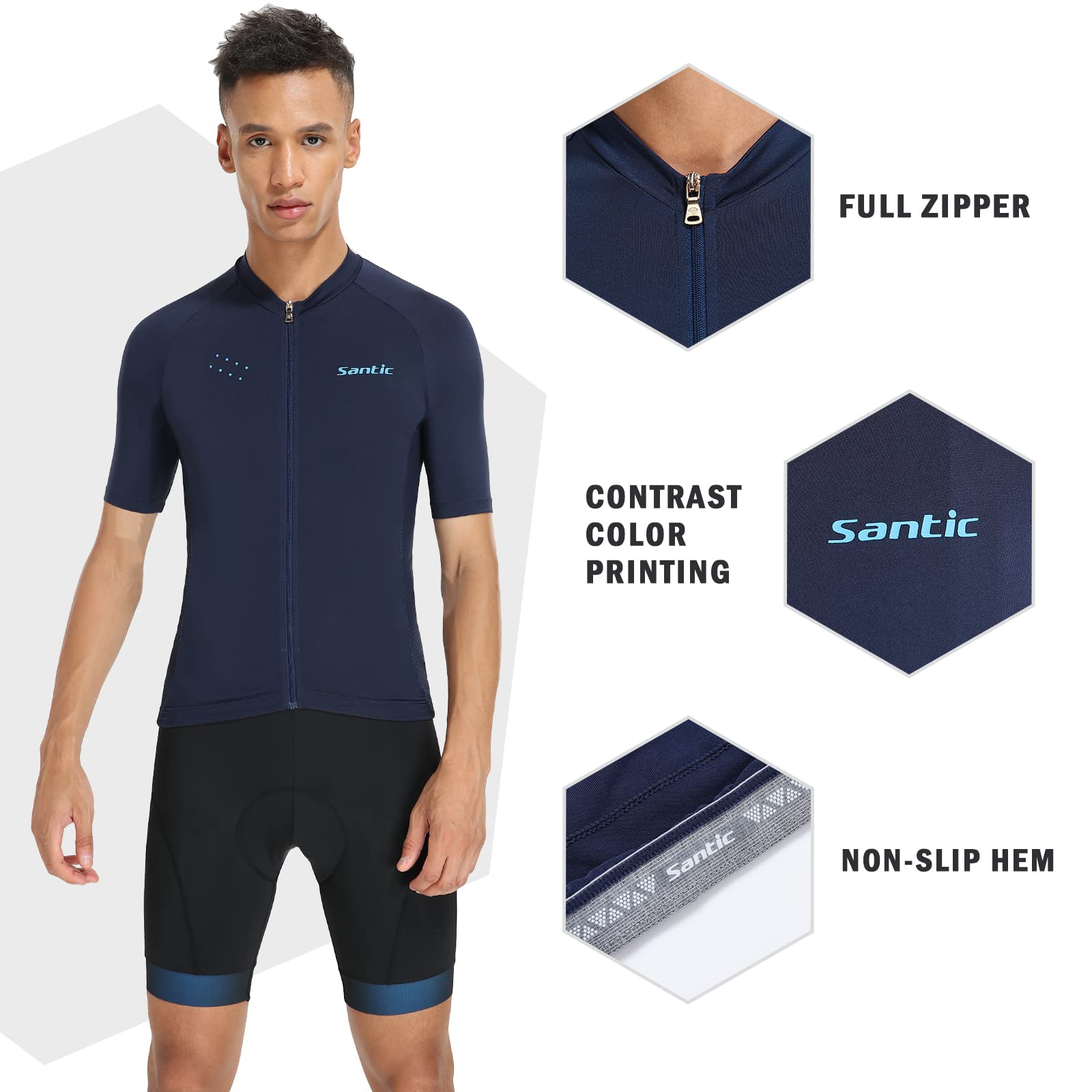 Santic Magliette Ciclismo Uomo Breve Maglietta Bicicletta Camicie T Shirt