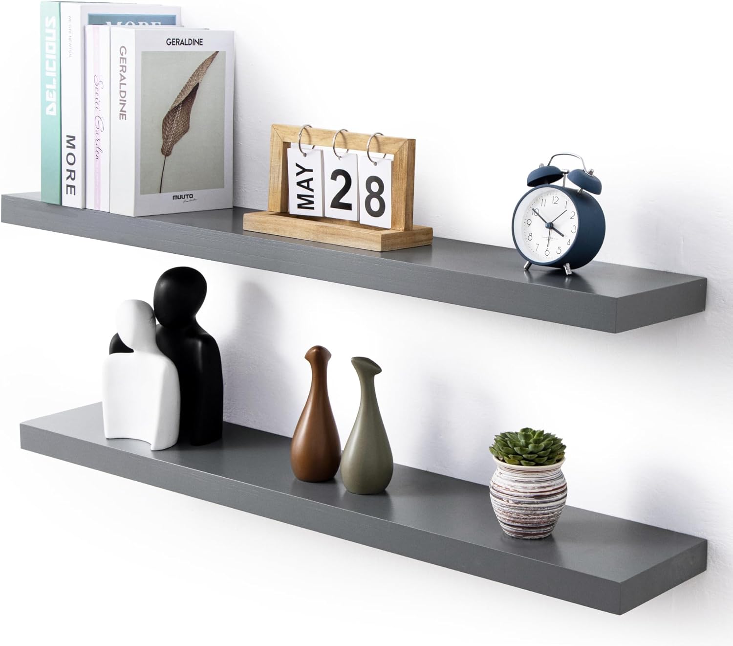 Grey Floating Shelves 48 Inch Set of 2, Long Wood Wall