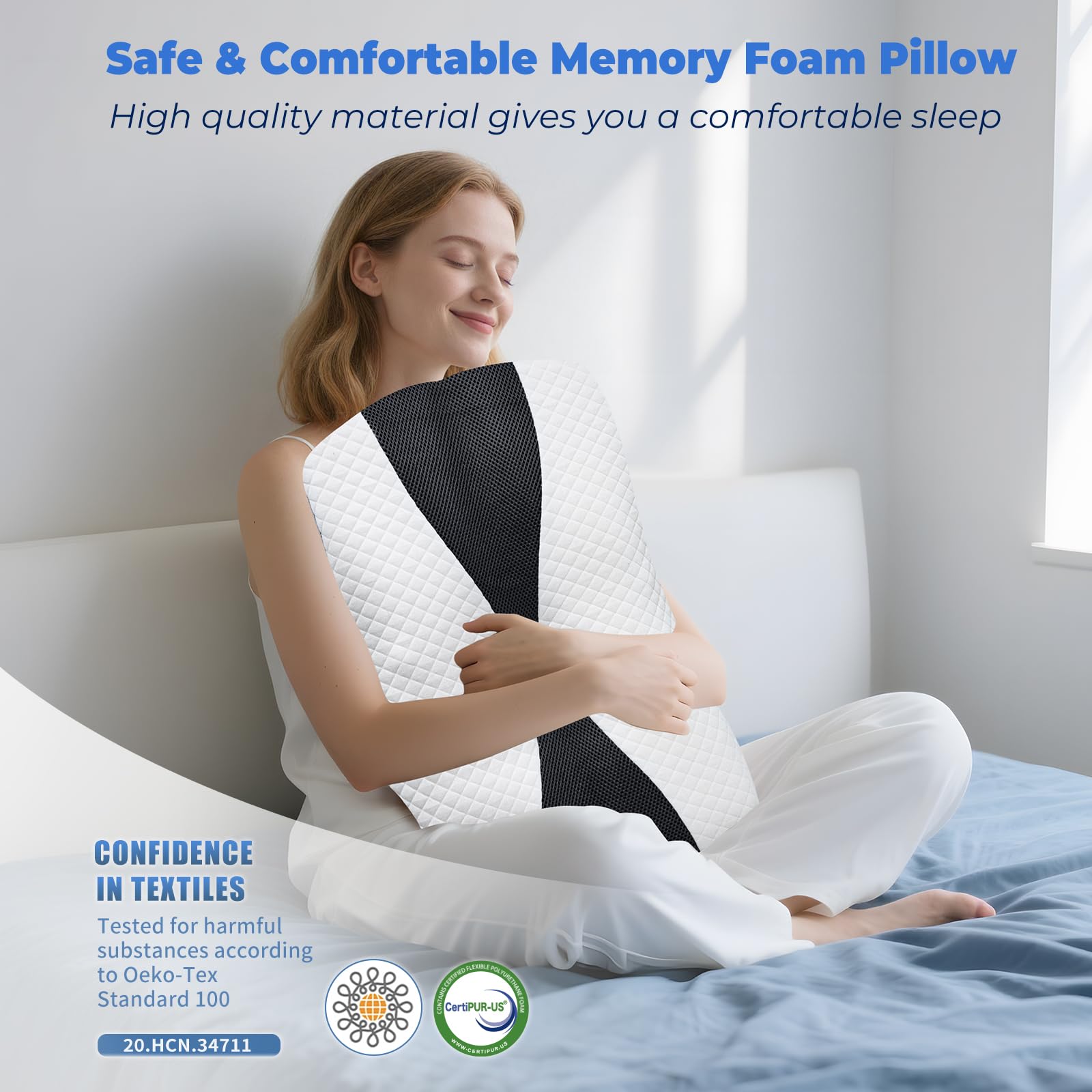 SAHEYER Cuscino Cervicale per Dormire, Cuscino Ortopedico in Memory Foam, Cuscini Ergonomico Ideale per Chi Dorme di Fianco, sulla Schiena o sulla Pancia, 60 x 40 x 13/11cm