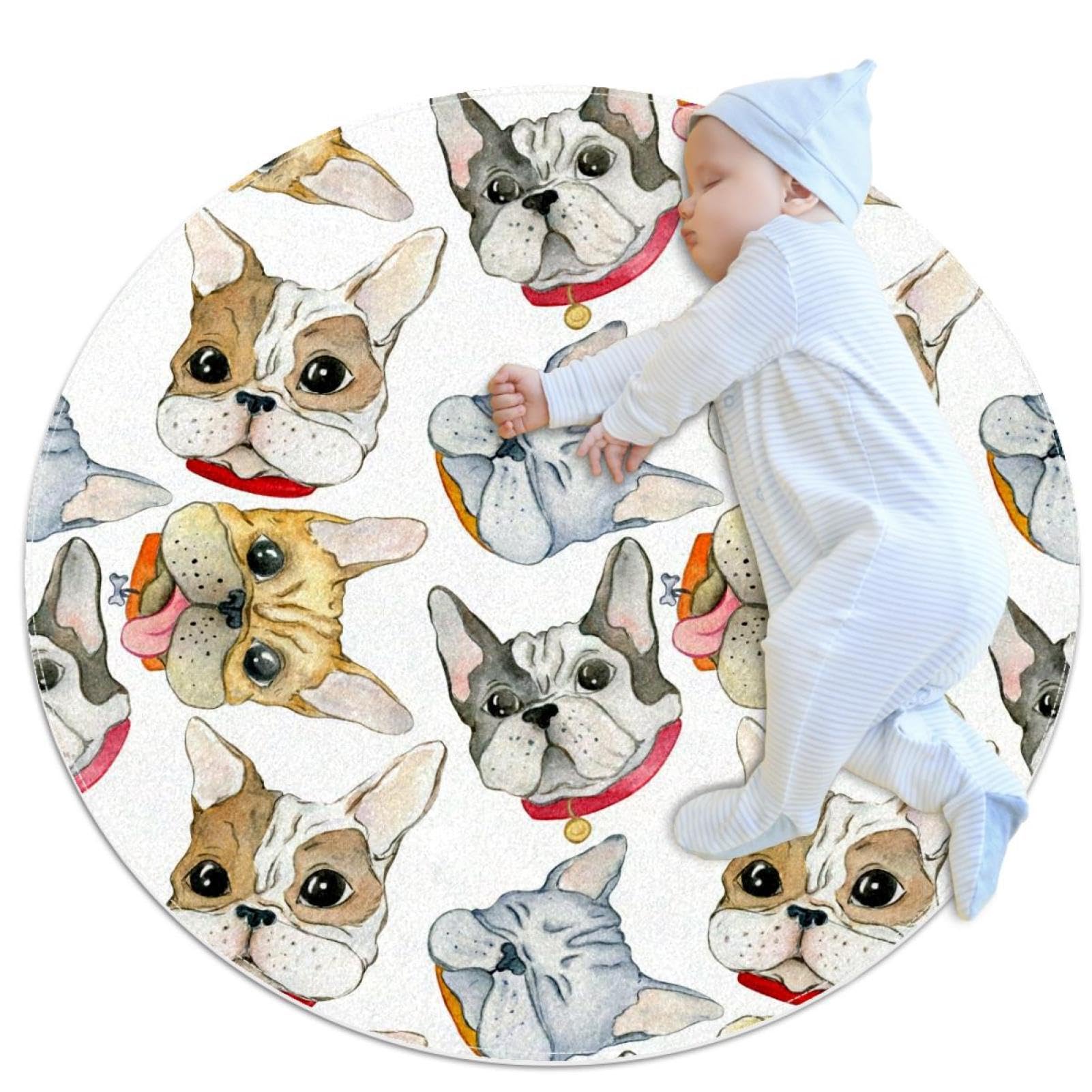 Tapis de salle de bain bouledogue rond 1m antidérapant pour chambre d'enfant