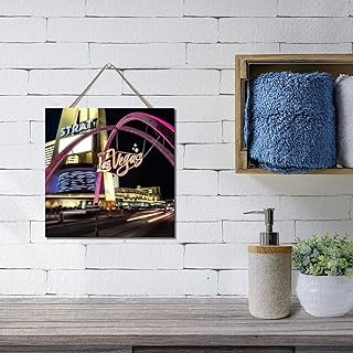Las Vegas Cityscape Wooden Signs City Skyscrapers and Skyline Hanging Wooden Sign Wood Plank Design Hanging Sign Farmhouse Sign Wood Pallets Wooden Wall Decor 12x12in