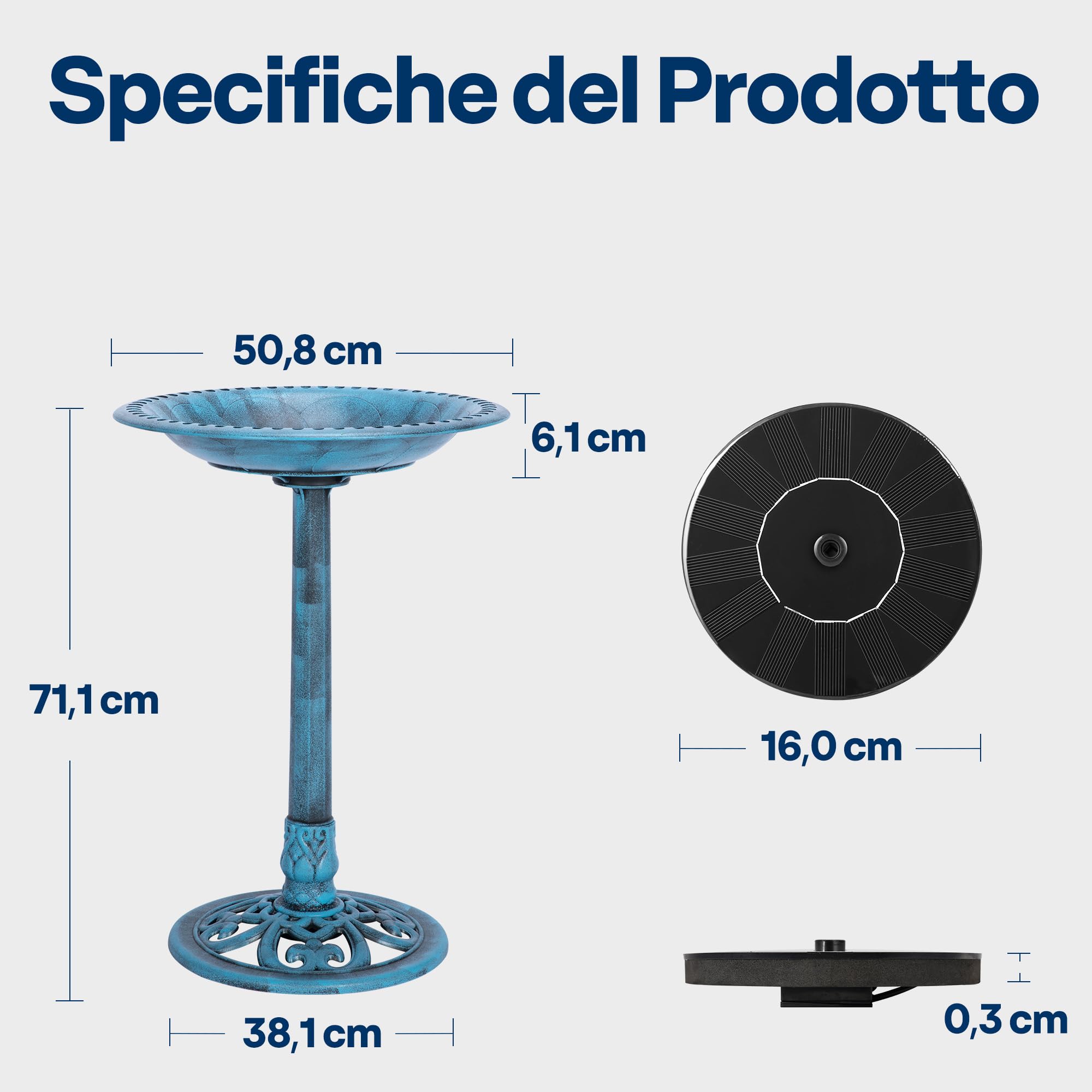 VIVOHOME Abbeveratoio e Mangimatoia per Giardino 71cm Alto con Fontana Solare Grande Resina Autoportante Ciotola d’Acqua Tradizionale