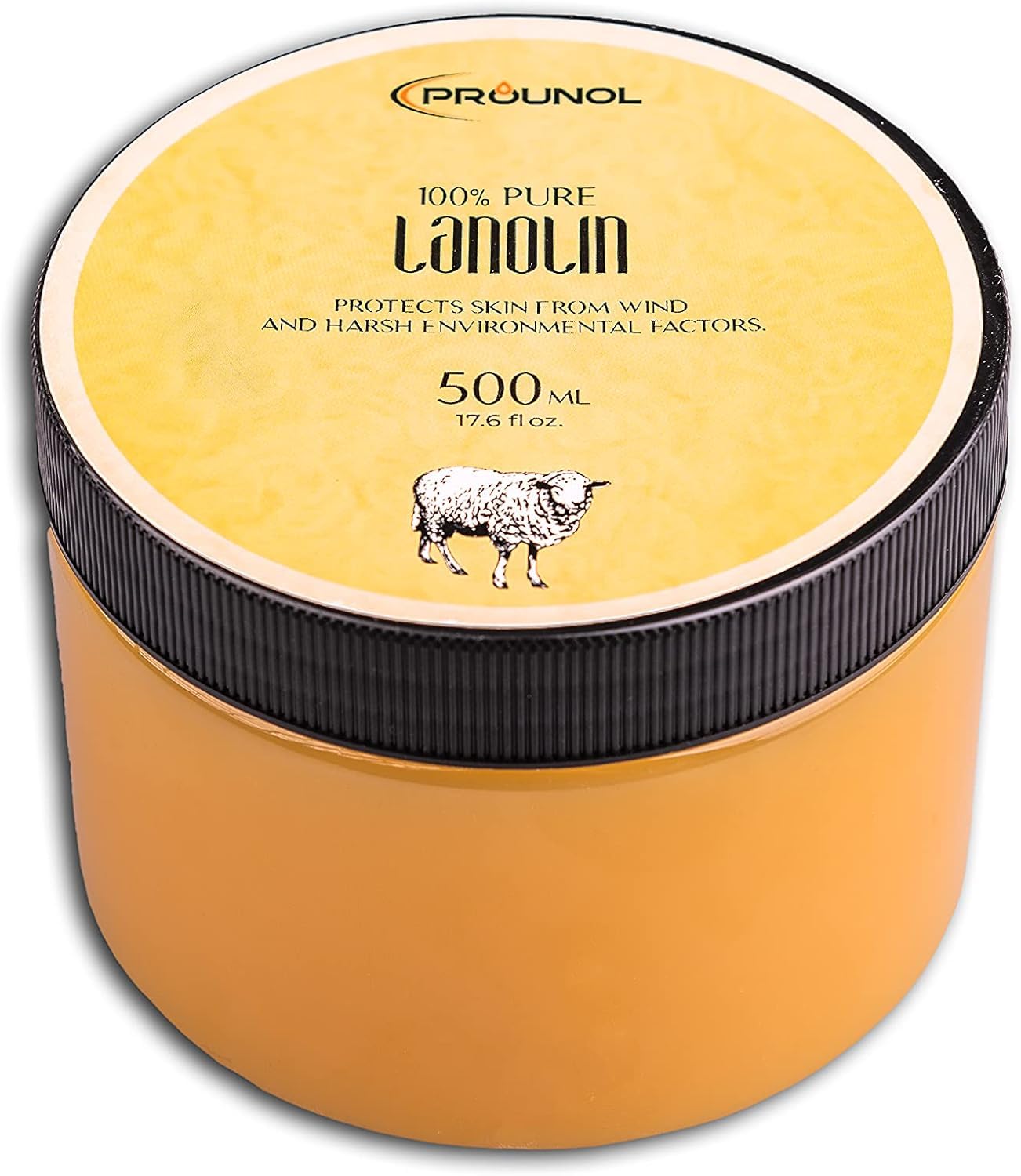 PROUNOL Lanolina Bezwodna 500ml - 100% Czysta Lanolina, Tłuszcz Wełniany bez Zapachu - Naturalny Krem do Pielęgnacji Suchych Rąk i Stóp