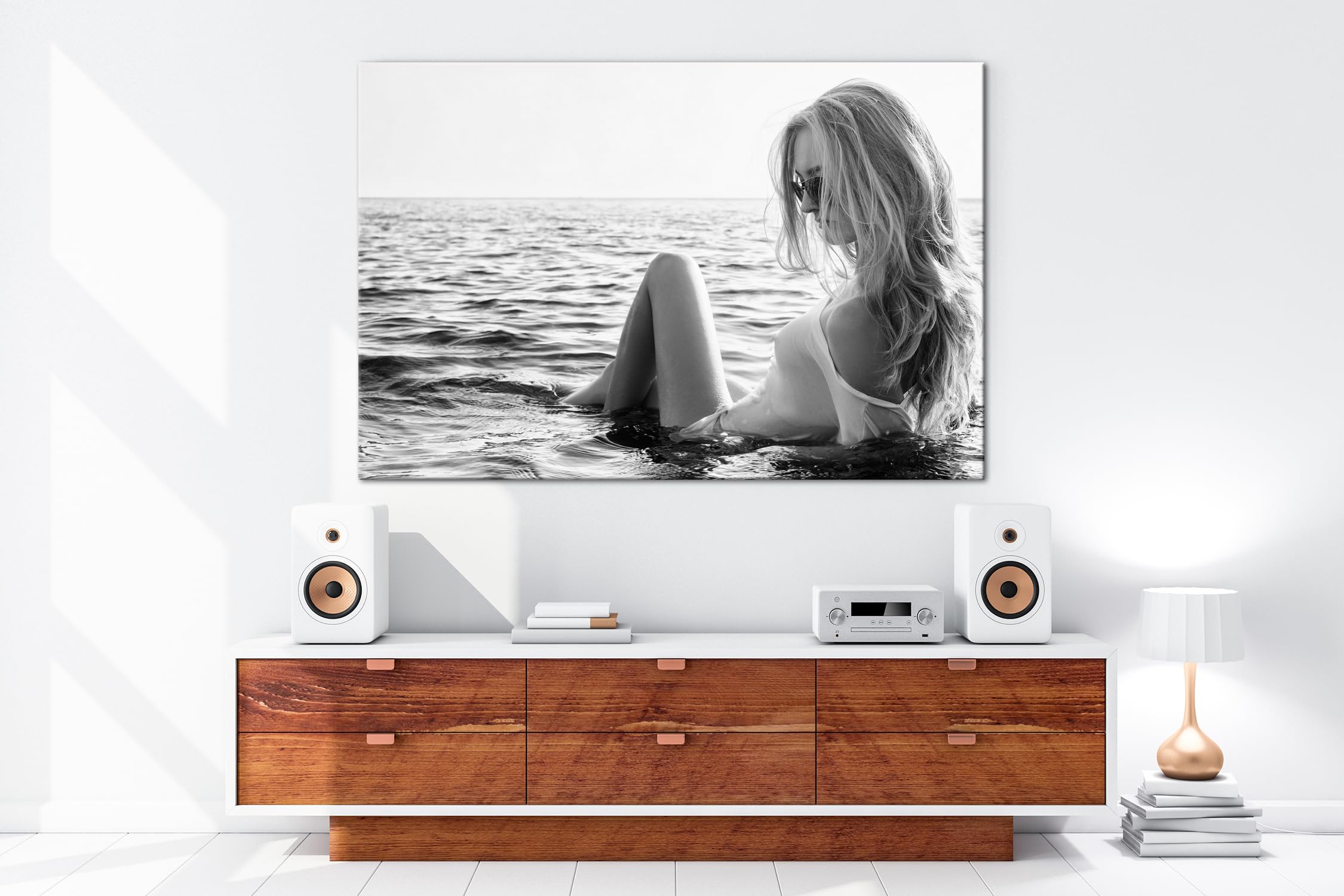 deyoli Formato de refrigeración húmeda: 90 x 60 cm, efecto: negro/blanco como lienzo, diseño listo enmarcado en marco de madera auténtica, impresión digital de alta calidad con marco