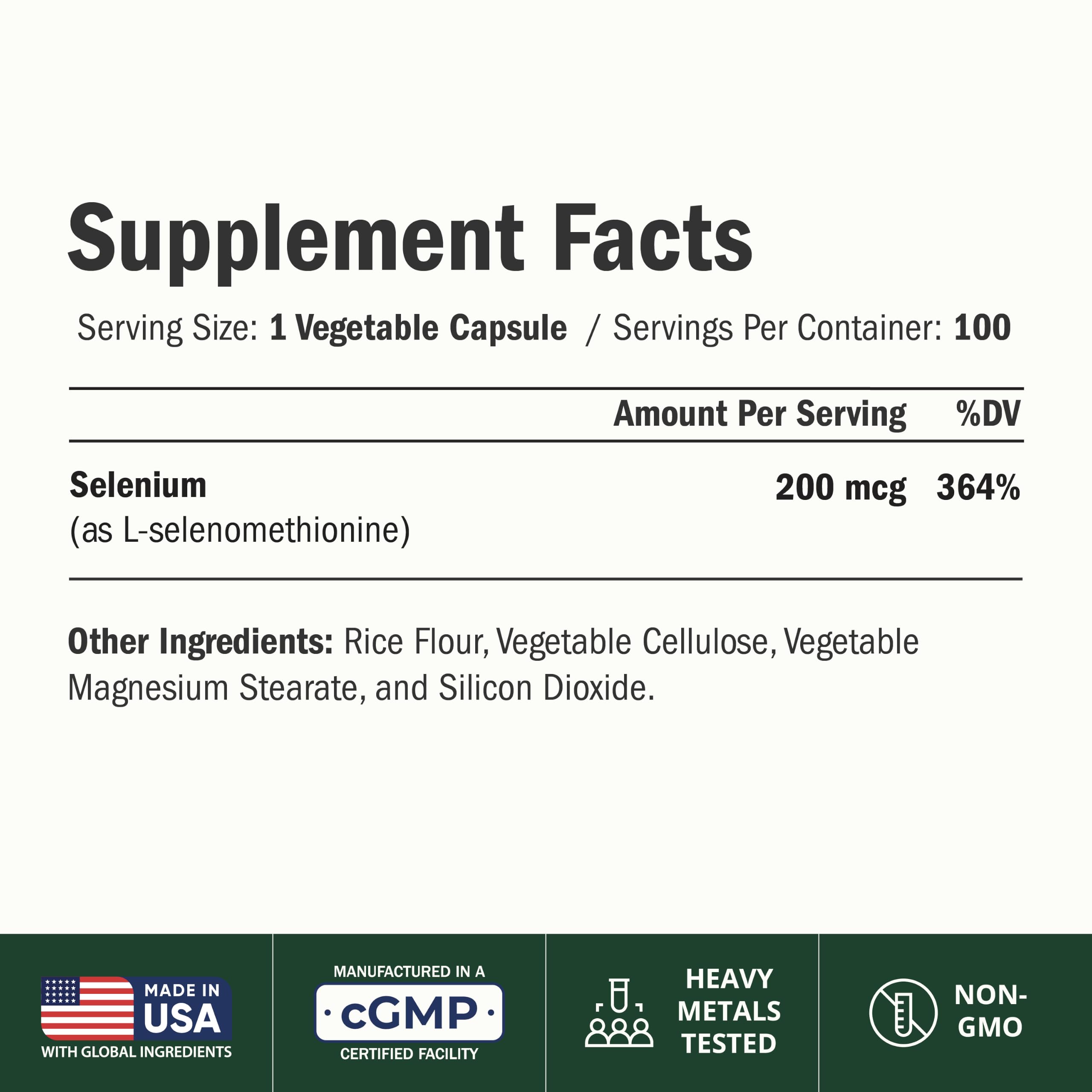 Selenium 200mcg Capsules for Thyroid, Antioxidant & Immune Support - 100 Ct — Amazon image 2