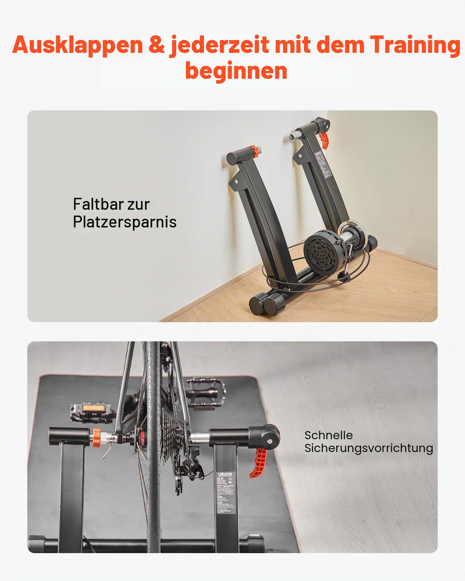VEVOR Fahrrad Rollentrainer Fahrradtrainer für 660,4-736,6 mm / 700C-Räder, 6-stufiger Widerstand, Faltbarer magnetischer Radtrainer Heimtrainer mit Schnellspanner & Vorderradunterlage Schwarz