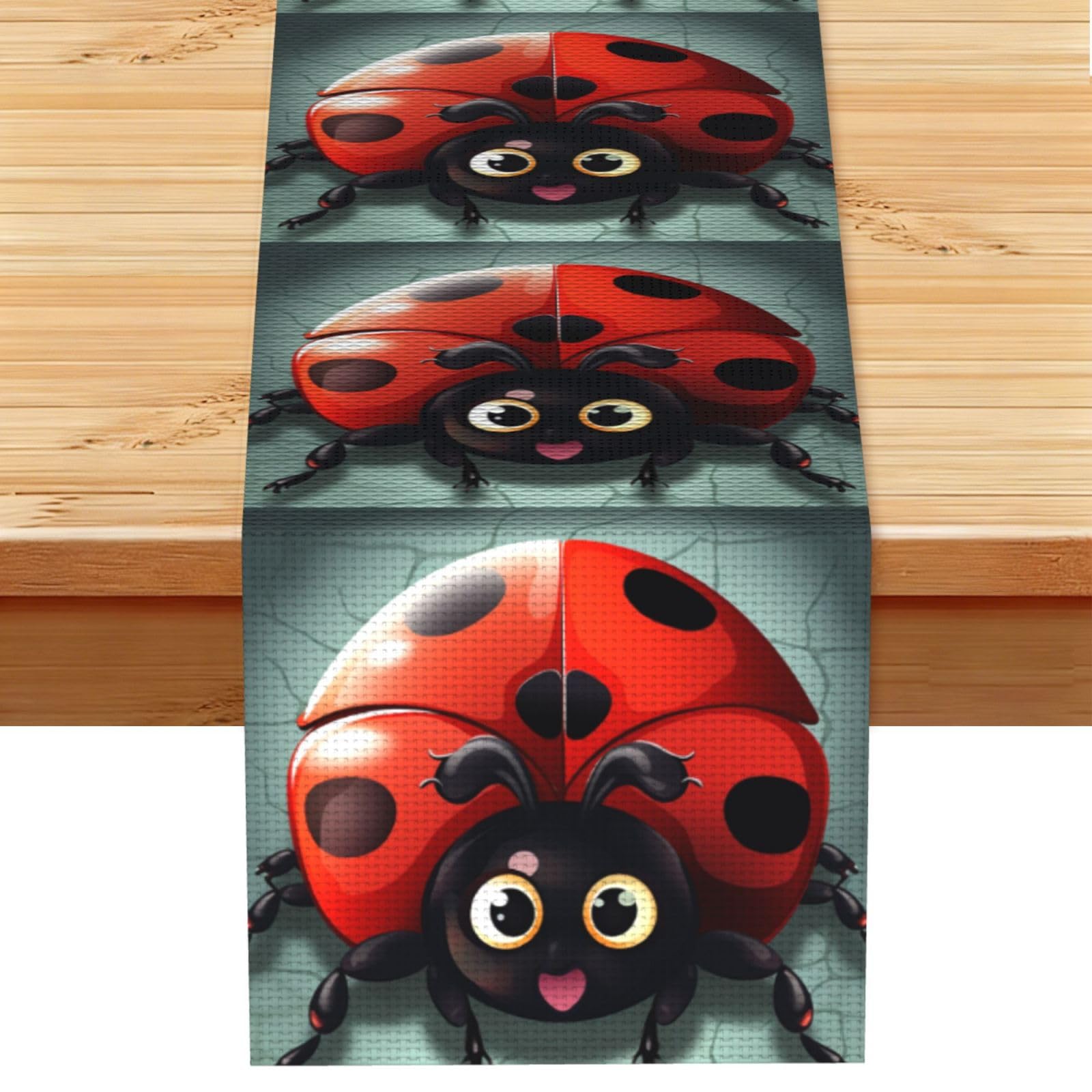 Fodpand Black Rustic Cotton Linen Table Runner, Cartoon Ladybug Table Runners 13 X 72 Inches, Modern Elegant Farmhouse Tablecloth, Washable Kitchen Dining Table Decoration For Home Party Decor