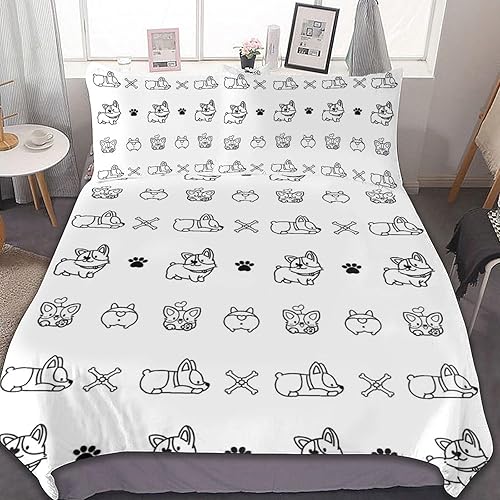 Miniatura 7 de Juego de funda de edredón de perro Corgi, lindo perro de dibujos animados sin costuras con patas de huesos, juego de ropa de cama decorativo de 3