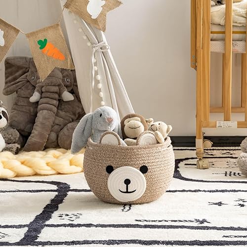 Miniatura 5 de CherryNow Cesta de cuerda de algodón para bebé, cesta de regalo de oso para niños, cesta vacía para baby shower con asas, cesta pequeña para