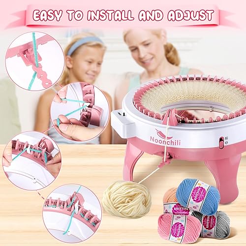 Miniatura 5 de noonchili Máquina de tejer, máquina de tejer de 48 agujas con contador de filas, telar inteligente de doble punto redondo para adultosniños, kit de